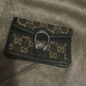 Gucci Black and Gold Clutch with Chain